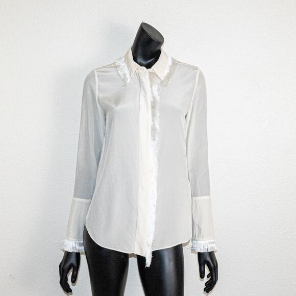 ALEXIS Women's XS Crepe Silk Fringe trim Blouse Cream beige - Picture 1 of 11